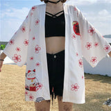 Veste Kimono Maneki Neko blanc face